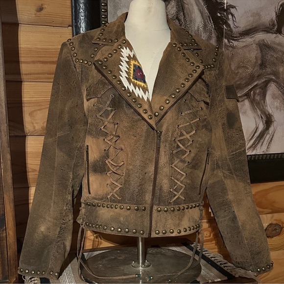Double D Ranch fringe jacket studded embroidered induan chief design Rtl $1295 - Picture 6 of 13